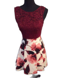 Girly Girlcore floral Burgandy Sleeveless Dress Womens Size Small S romantic